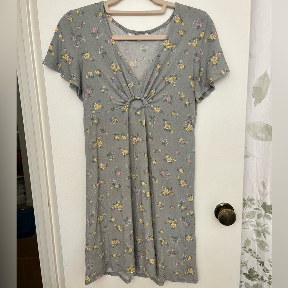 Pink Rose Green Floral Midi Dress